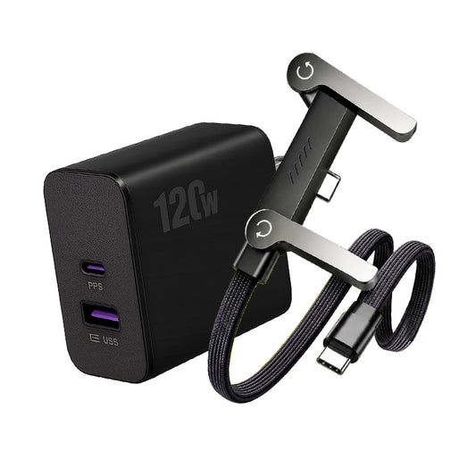 Power DUO - Cargador 120W + Cable Tipo C 240W con Soporte Integrado