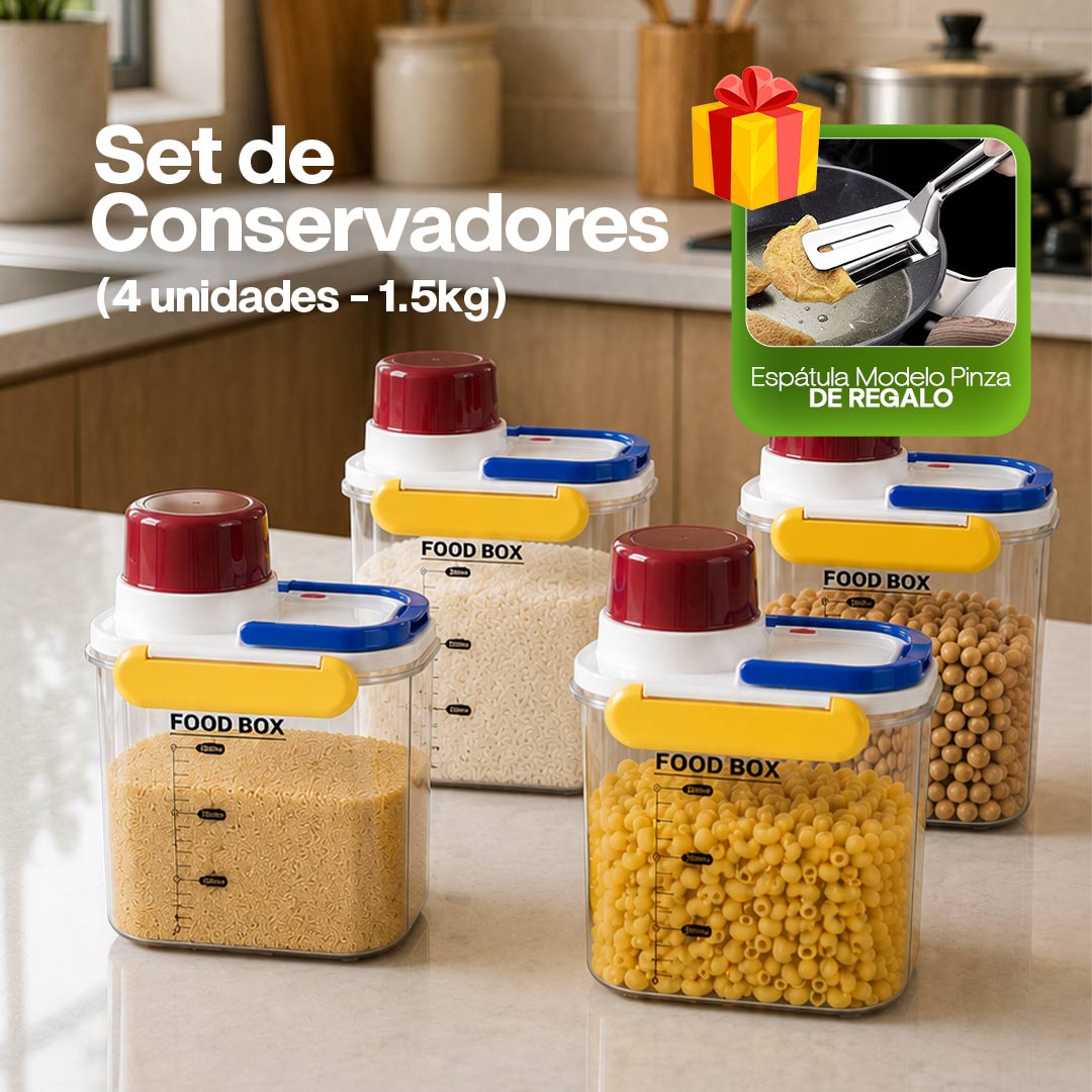 Set de 4 Conservadores de Alimentos + 1 Espatula Moldeo Pinza de REGALO